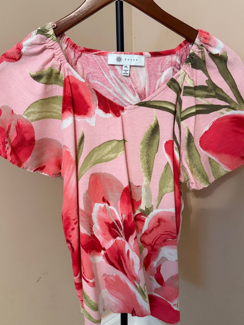 Fever Pink Floral Puff-Sleeve Blouse